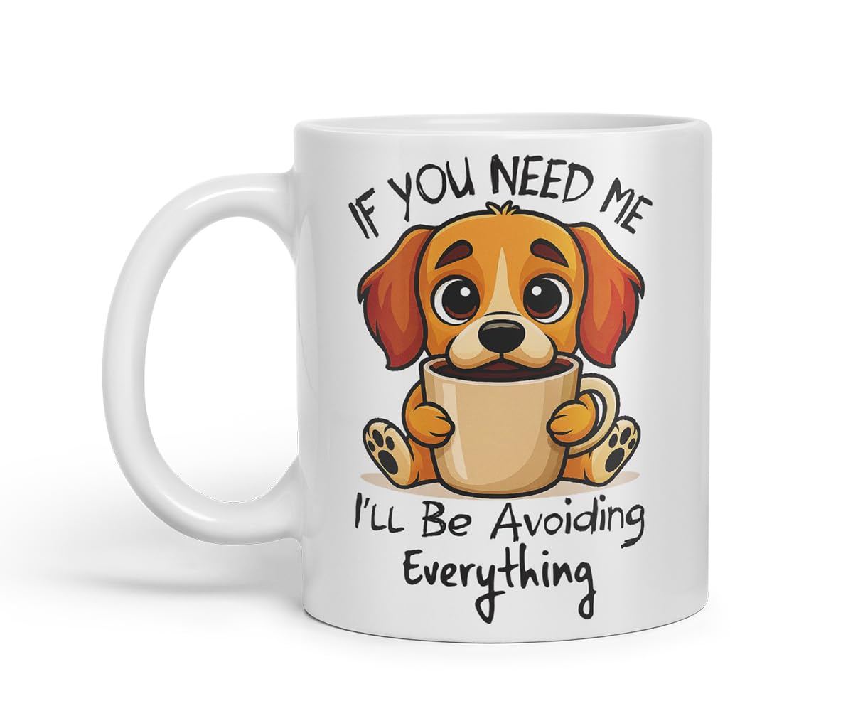Vixar If You Need Me, I'll Be Avoiding Everything Beagle Dog Mug – Coloured Ceramic Mug Cup Gift, 11oz (Black)