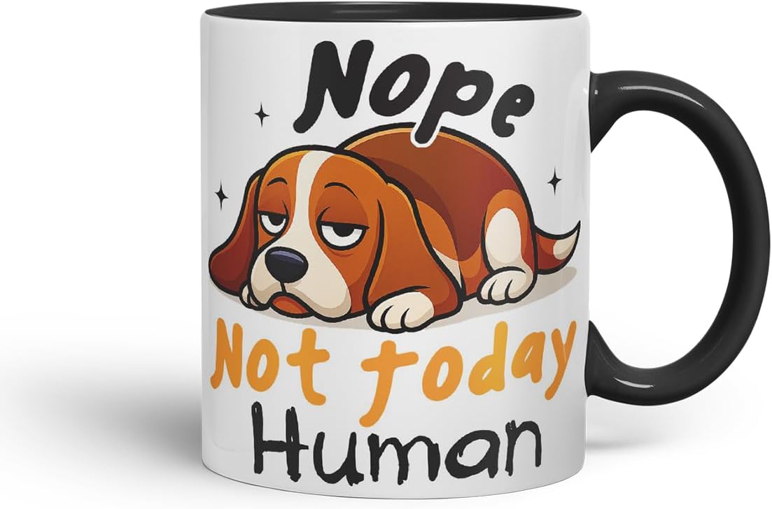 Vixar Nope. Not Today, Human Beagle Dog Mug – Coloured Ceramic Mug Cup Gift, 11oz (Black)