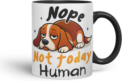 Vixar Nope. Not Today, Human Beagle Dog Mug – Coloured Ceramic Mug Cup Gift, 11oz (Black)