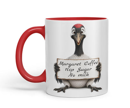 Vixar Personalised Crane Bird Mug with Name or Custom Message – Cute Animal Coloured Ceramic Mug Cup Gift, 11oz (Black)