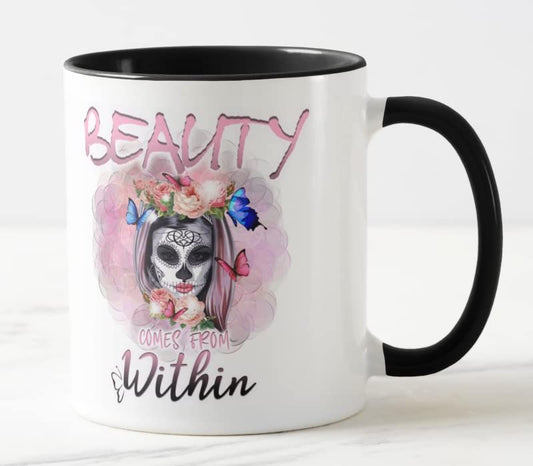 Beauty Comes with Within Woman Coloured Mug Cup Gift Birthday Work Office Christmas Tea Coffee