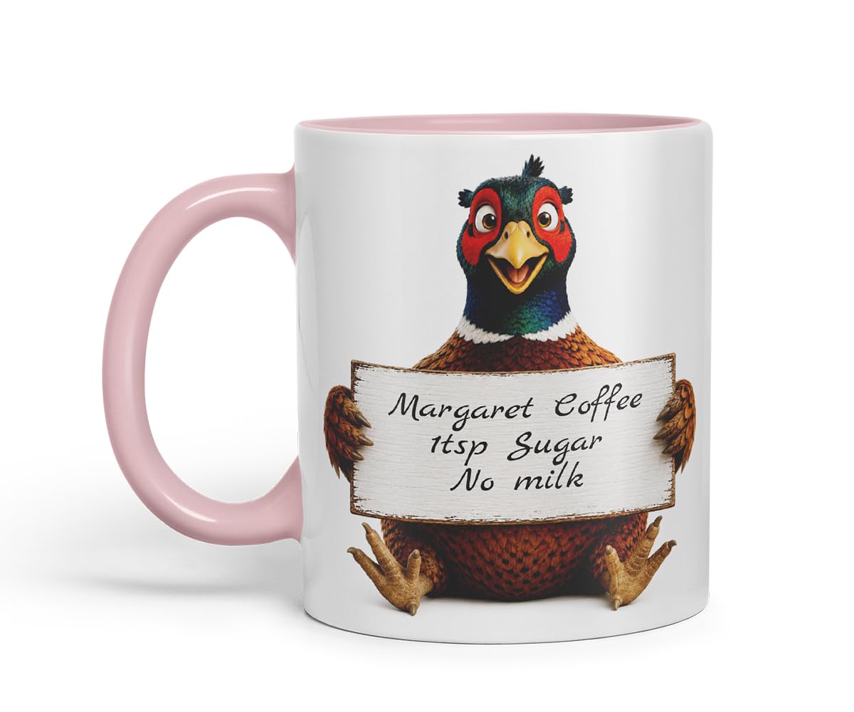 Vixar Personalised Pheasant Mug with Name or Custom Message – Cute Animal Coloured Ceramic Mug Cup Gift, 11oz (Black)