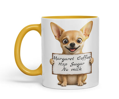 Vixar Personalised Short Hair Chihuahua Mug with Name or Custom Message – Cute Animal Coloured Ceramic Mug Cup Gift, 11oz (Black)