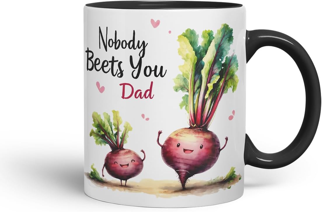 Vixar Nobody Beets You Dad Design – Funny Beetroot Father's Day Mug, Coloured Mug Cup Gift, 11oz (Black)