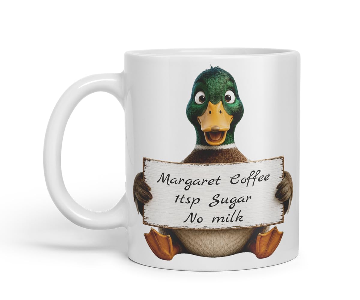 Vixar Personalised Duck Mug with Name or Custom Message – Cute Animal Coloured Ceramic Mug Cup Gift, 11oz (Black)