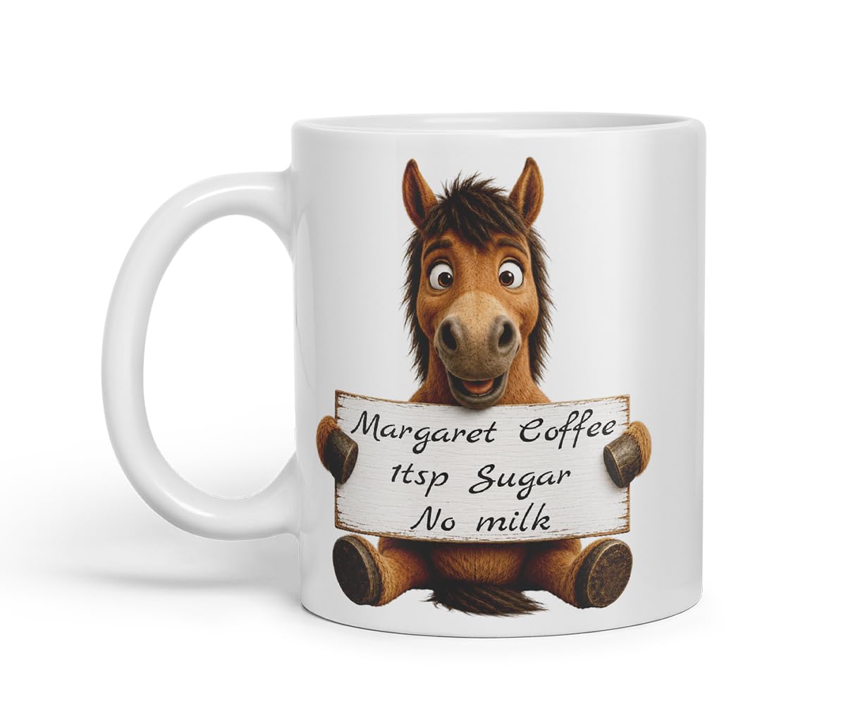 Vixar Personalised Horse Mug with Name or Custom Message – Cute Animal Coloured Ceramic Mug Cup Gift, 11oz (Black)