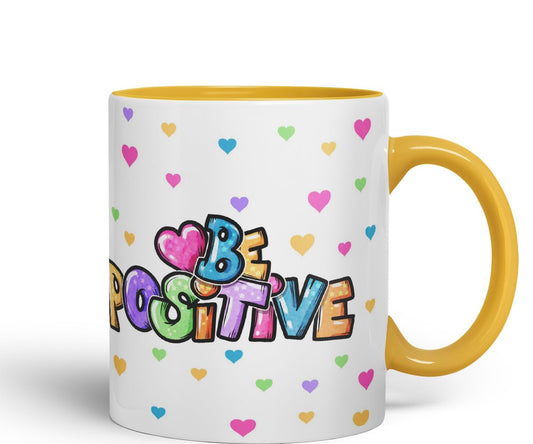 Vixar Be Positive herts Joke sarkasm Ceramic Coloured Mug Cup for Tea Coffee Hot Brew 330ml 11Oz Gift