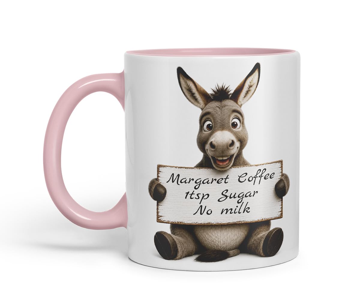 Vixar Personalised Donkey Mug with Name or Custom Message – Cute Animal Coloured Ceramic Mug Cup Gift, 11oz (Black)