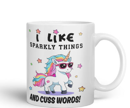Vixar I Like Sparkly Things and Coffee – Funny Unicorn Coloured Mug Cup 11oz (Black)