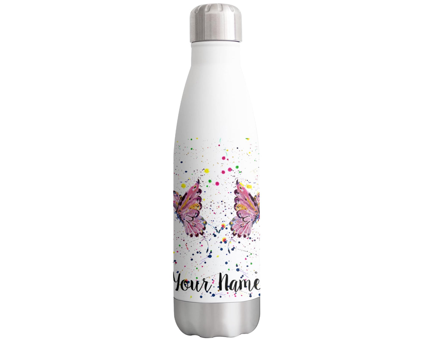 Vixar Butterfly Personalised Custom Bottle with your Text/name Watercolour animals Bottle double Wall insulated Stainless steel sport Drinks 500ml