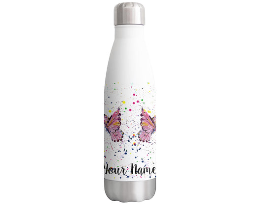 Vixar Butterfly Personalised Custom Bottle with your Text/name Watercolour animals Bottle double Wall insulated Stainless steel sport Drinks 500ml