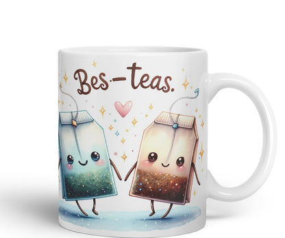 Vixar BES-Teas Coloured Ceramic Cup Mug – Cute Tea Lovers Gift for Best Friends or Partner – 11oz (Black)