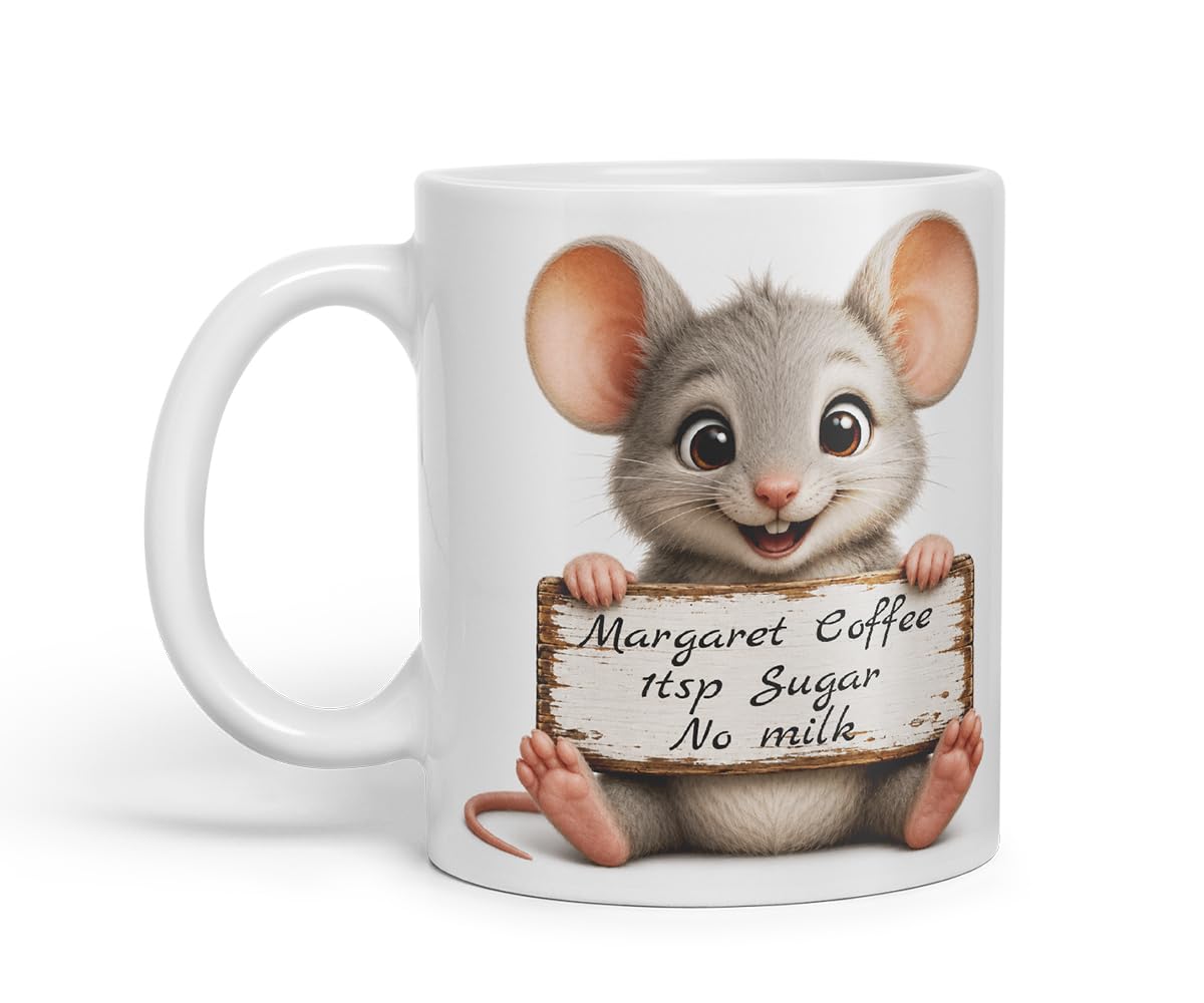 Vixar Personalised Mouse Mug with Name or Custom Message – Cute Animal Coloured Ceramic Mug Cup Gift, 11oz (Black)