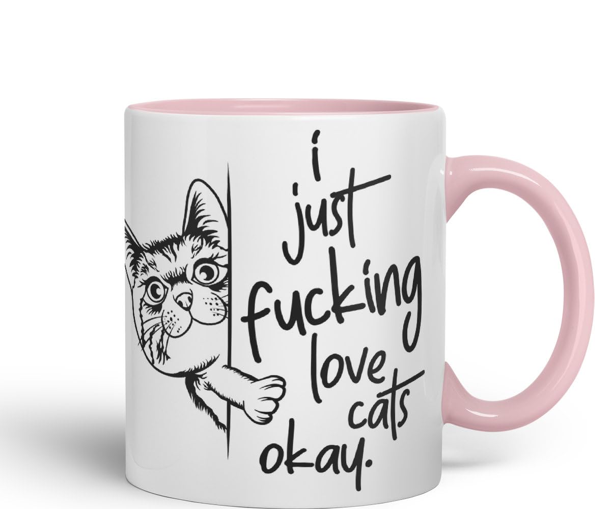 Vixar I just f_ucking Love Cats Okay, Hidden, Hiding Kitten cat Joke sarkasm Ceramic Coloured Mug Cup for Tea Coffee Hot Brew 330ml 11Oz Gift V2