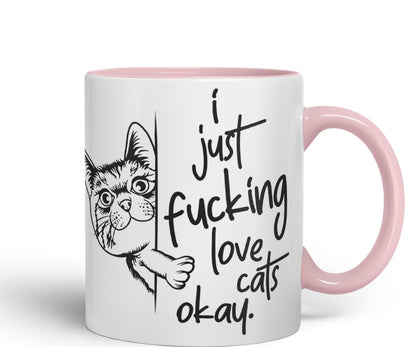 Vixar I just f_ucking Love Cats Okay, Hidden, Hiding Kitten cat Joke sarkasm Ceramic Coloured Mug Cup for Tea Coffee Hot Brew 330ml 11Oz Gift V2