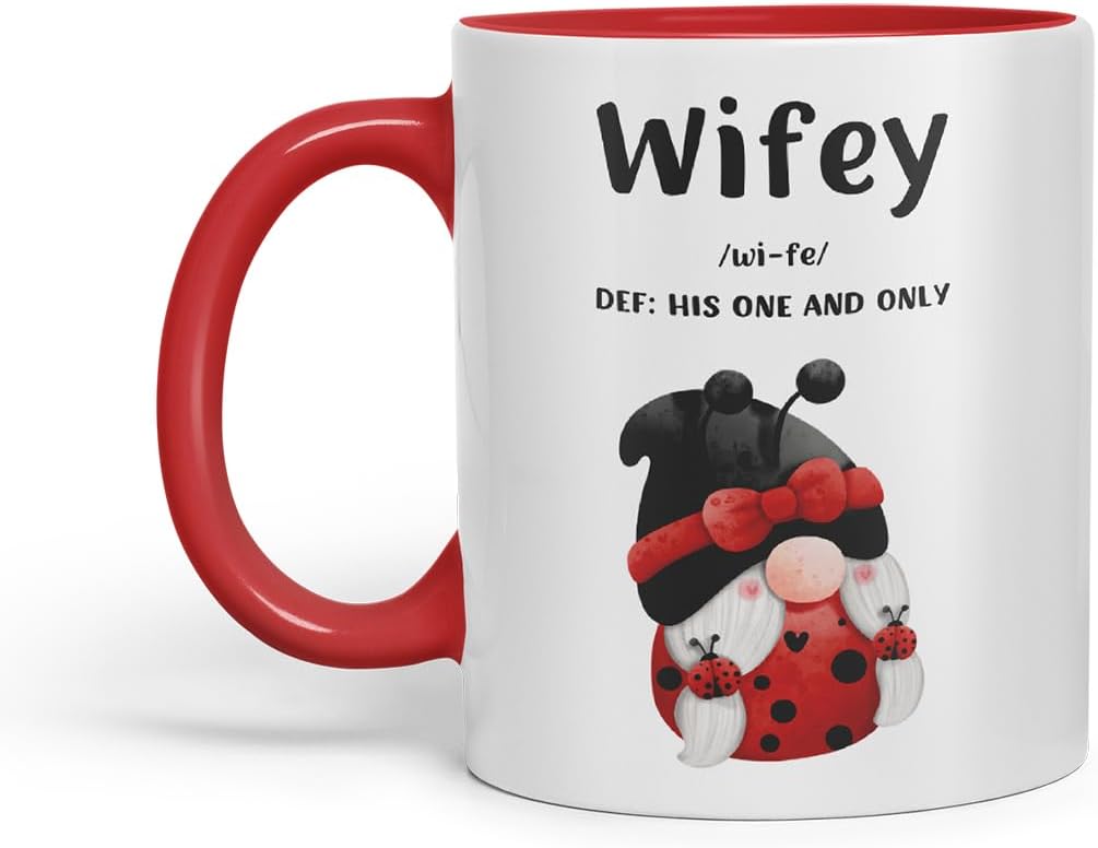 Vixar Hubby and Wifey Definition Gnome Couple Mugs – Coloured Ceramic Mugs Cups Gift, 11oz, Set of 2