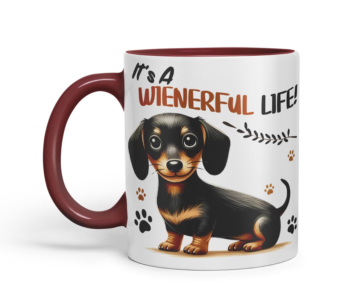 Vixar It’s A Wienerful Life Dachshund Dog Mug – Coloured Ceramic Mug Cup Gift, 11oz (Black)