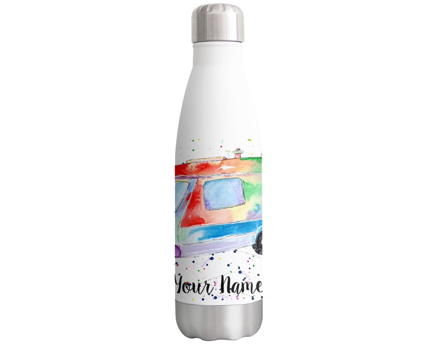 Vixar Touring Personalised Custom Bottle with your Text/name Watercolour holiday caravan Bottle Double Wall Insulated Stainless Steel Sport Drinks 500ml