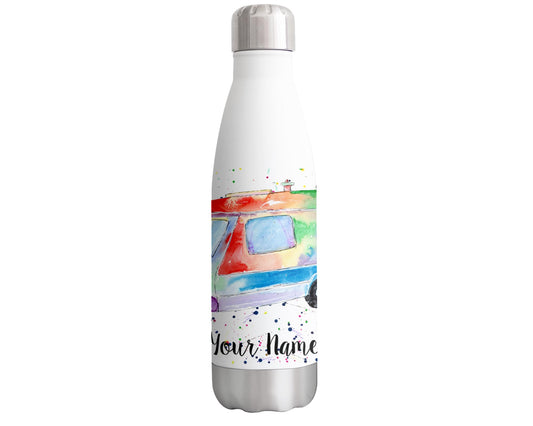 Vixar Touring Personalised Custom Bottle with your Text/name Watercolour holiday caravan Bottle Double Wall Insulated Stainless Steel Sport Drinks 500ml