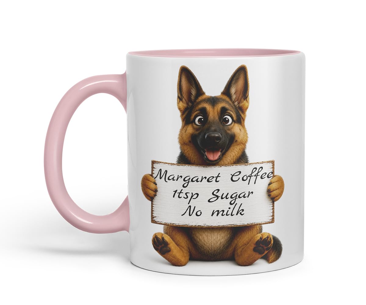 Vixar Personalised German Shepherd Dog Pet Mug with Name or Custom Message – Cute Animal Coloured Ceramic Mug Cup Gift, 11oz (Black)