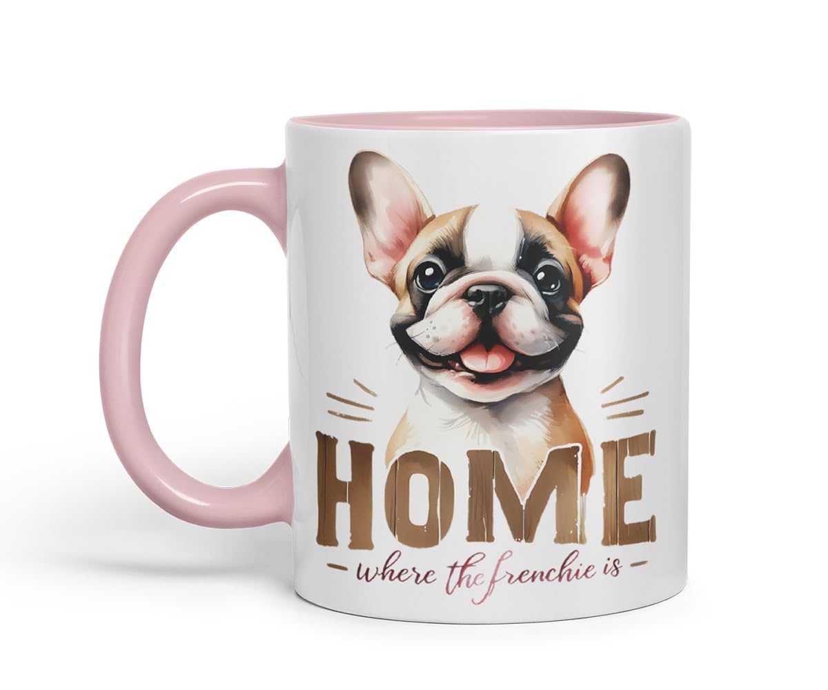 Vixar Home is Where The Frenchie is French Bulldog Mug – Coloured Ceramic Mug Cup Gift, 11oz (Black)