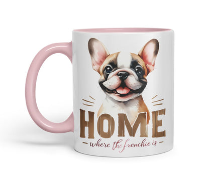 Vixar Home is Where The Frenchie is French Bulldog Mug – Coloured Ceramic Mug Cup Gift, 11oz (Black)