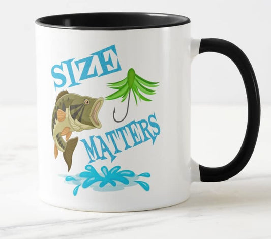 Vixar Size Matters Fish Fishing Fan Coloured Mug Cup Gift Birthday Work Office Christmas Tea Coffee