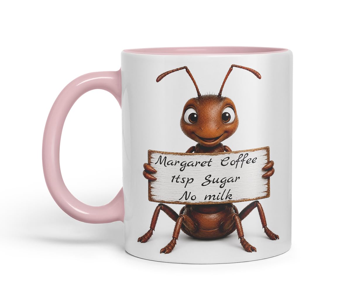 Vixar Personalised Ant Mug with Name or Custom Message – Cute Animal Coloured Ceramic Mug Cup Gift, 11oz (Black)