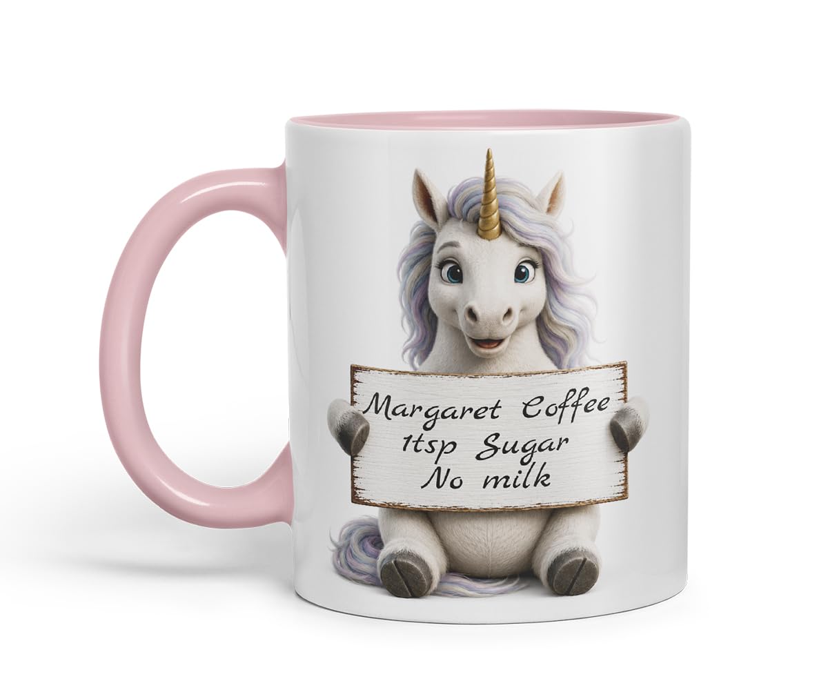 Vixar Personalised Rainbow Unicorn Mug with Name or Custom Message – Cute Animal Coloured Ceramic Mug Cup Gift, 11oz (Black)