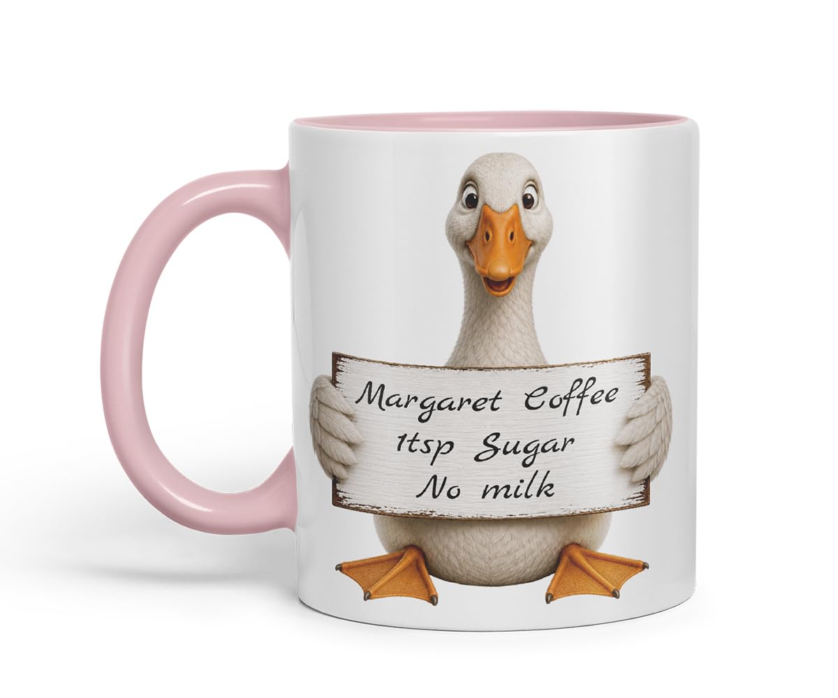 Vixar Personalised Goose Mug with Name or Custom Message – Cute Animal Coloured Ceramic Mug Cup Gift, 11oz (Black)