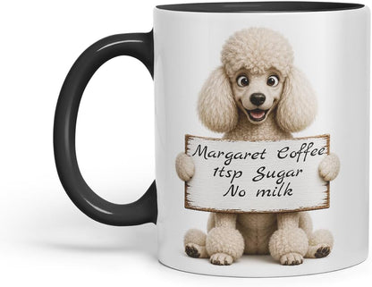 Vixar Personalised Poodle Mug with Name or Custom Message – Cute Animal Coloured Ceramic Mug Cup Gift, 11oz (Black)