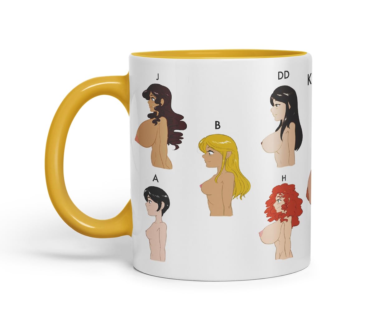 Vixar Kittyhawk Alphabet Woman Bust, Breasts Character Mug – Coloured Ceramic Mug Cup Gift, 11oz (Black)