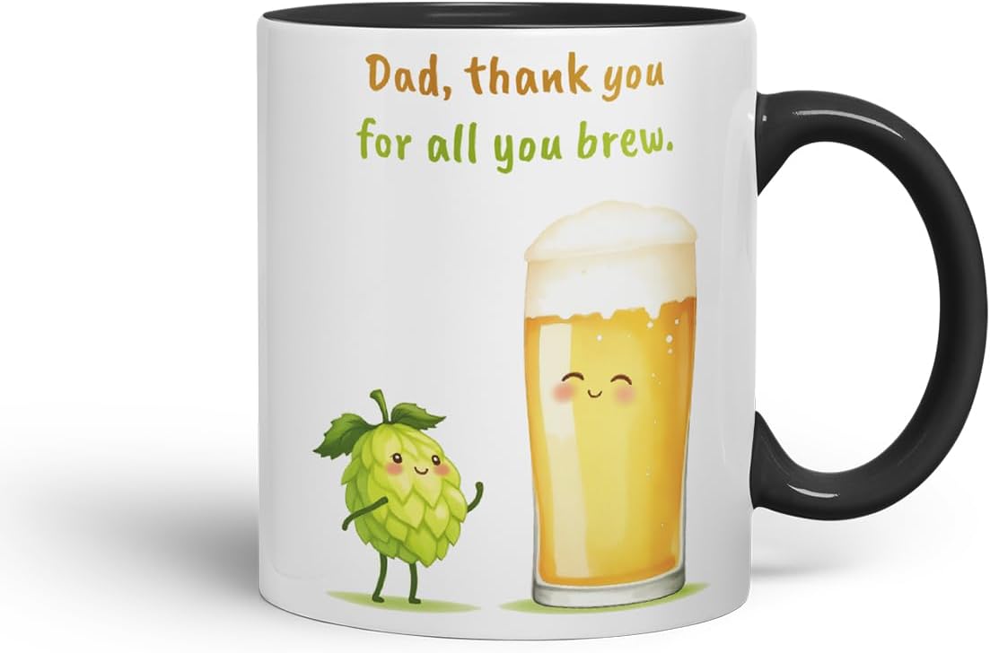 Vixar Dad Thank You for All You Brew Funny Beer Father's Day Mug – Coloured Mug Cup Gift, 11oz (Black)