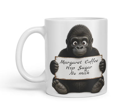 Vixar Personalised Gorilla Mug with Name or Custom Message – Cute Animal Coloured Ceramic Mug Cup Gift, 11oz (Black)