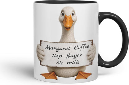 Vixar Personalised Goose Mug with Name or Custom Message – Cute Animal Coloured Ceramic Mug Cup Gift, 11oz (Black)