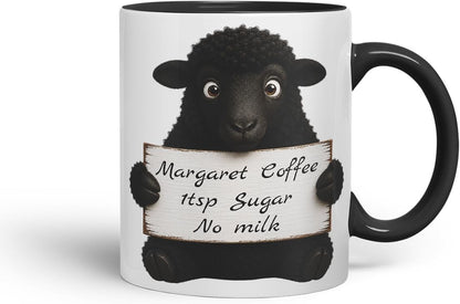 Vixar Personalised Black Sheep Mug with Name or Custom Message – Cute Animal Coloured Ceramic Mug Cup Gift, 11oz (Black)