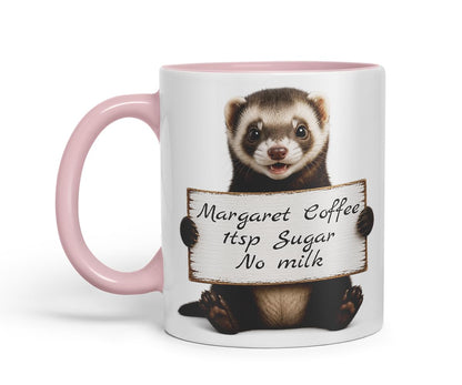 Vixar Personalised Ferret Mug with Name or Custom Message – Cute Animal Coloured Ceramic Mug Cup Gift, 11oz (Black)