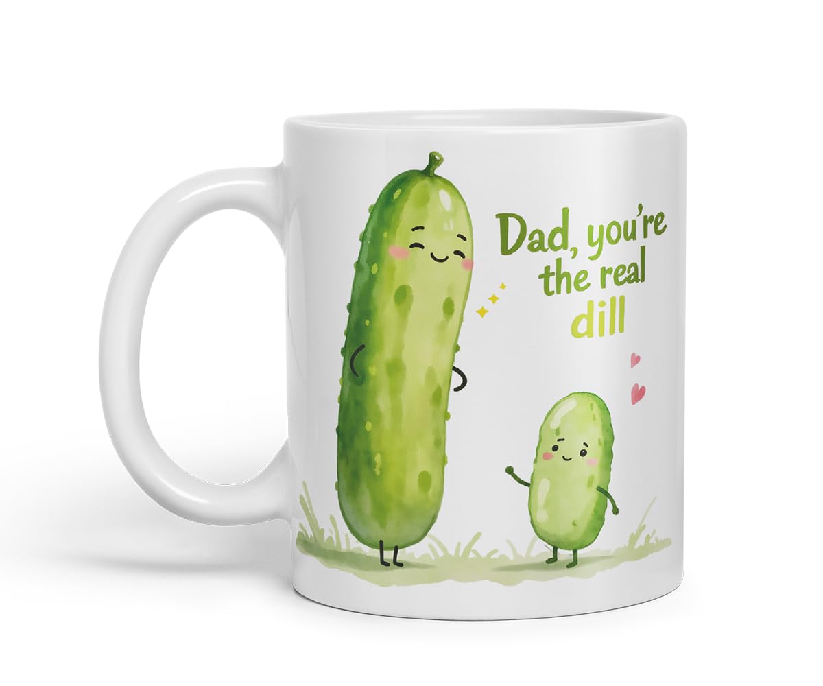 Vixar Dad You're The Real Dill Funny Pickle Pun Father's Day Mug – Coloured Mug Cup Gift, 11oz (Black)
