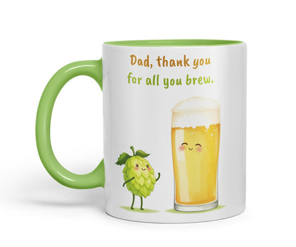Vixar Dad Thank You for All You Brew Funny Beer Father's Day Mug – Coloured Mug Cup Gift, 11oz (Black)