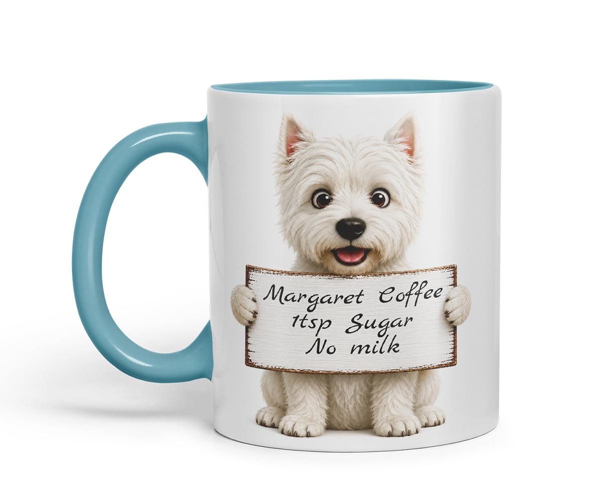 Vixar Personalised Westie Dog Mug with Name or Custom Message – Cute Animal Coloured Ceramic Mug Cup Gift, 11oz (Black)