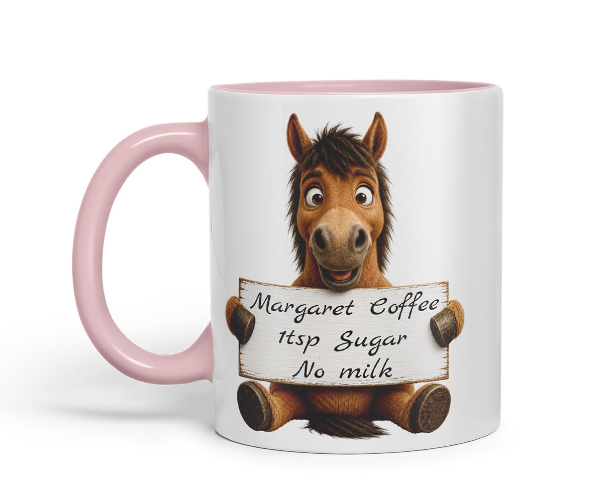 Vixar Personalised Horse Mug with Name or Custom Message – Cute Animal Coloured Ceramic Mug Cup Gift, 11oz (Black)