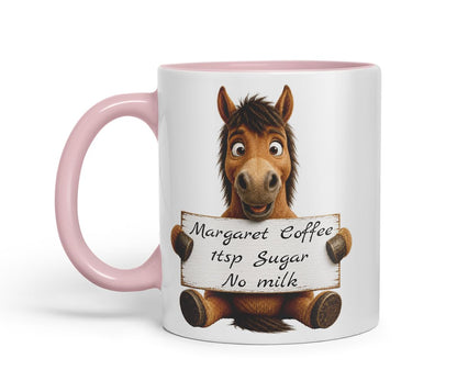 Vixar Personalised Horse Mug with Name or Custom Message – Cute Animal Coloured Ceramic Mug Cup Gift, 11oz (Black)
