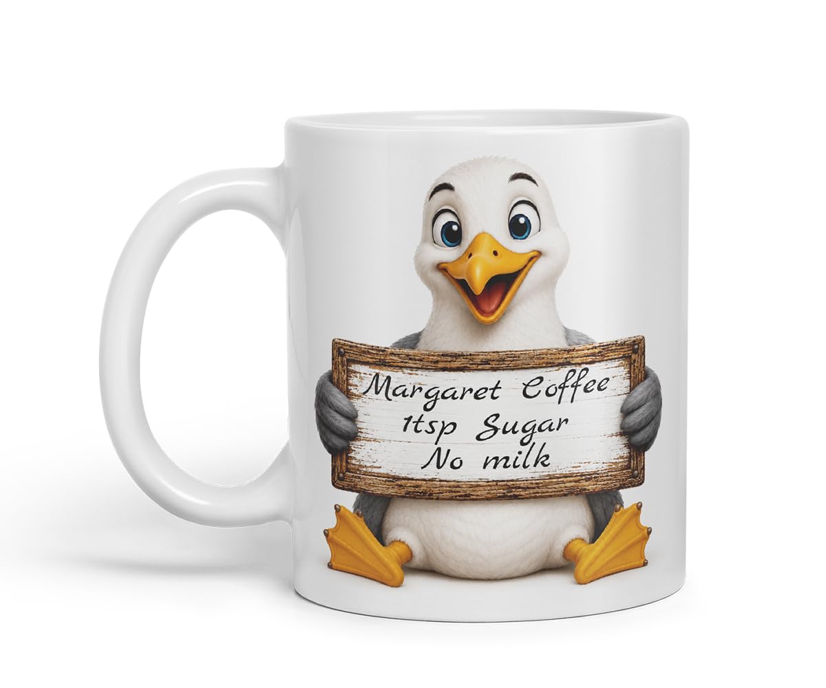 Vixar Personalised Seagull Mug with Name or Custom Message – Cute Animal Coloured Ceramic Mug Cup Gift, 11oz (Black)