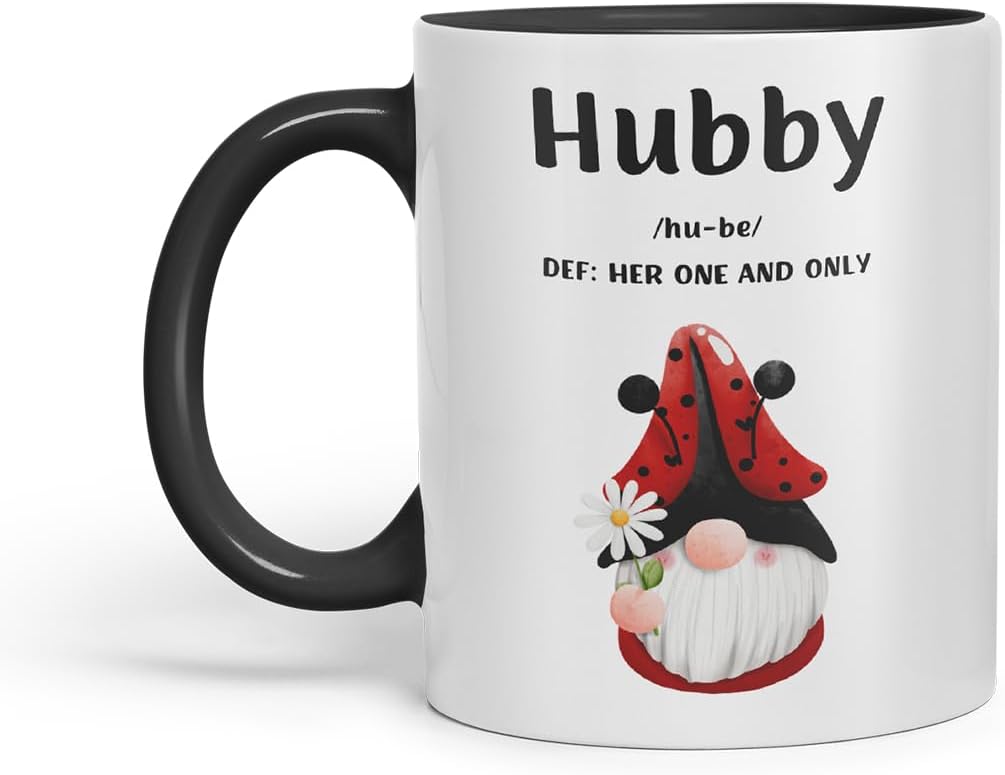 Vixar Hubby Definition Gnome Couple Mug – Coloured Ceramic Mug Cup Gift, 11oz (Black)