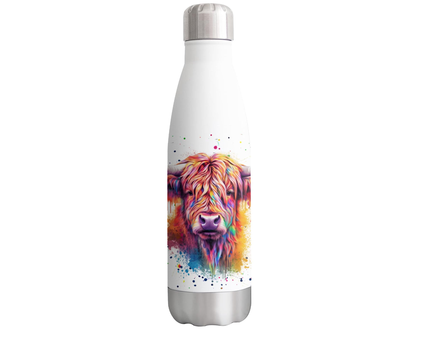 Vixar Highland Cow Scottish Farm Animals Watercolour Bottle double Wall insulated Stainless steel sport Drinks 500ml HC4