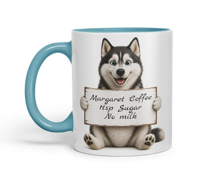 Vixar Personalised Husky Mug with Name or Custom Message – Cute Animal Coloured Ceramic Mug Cup Gift, 11oz (Black)