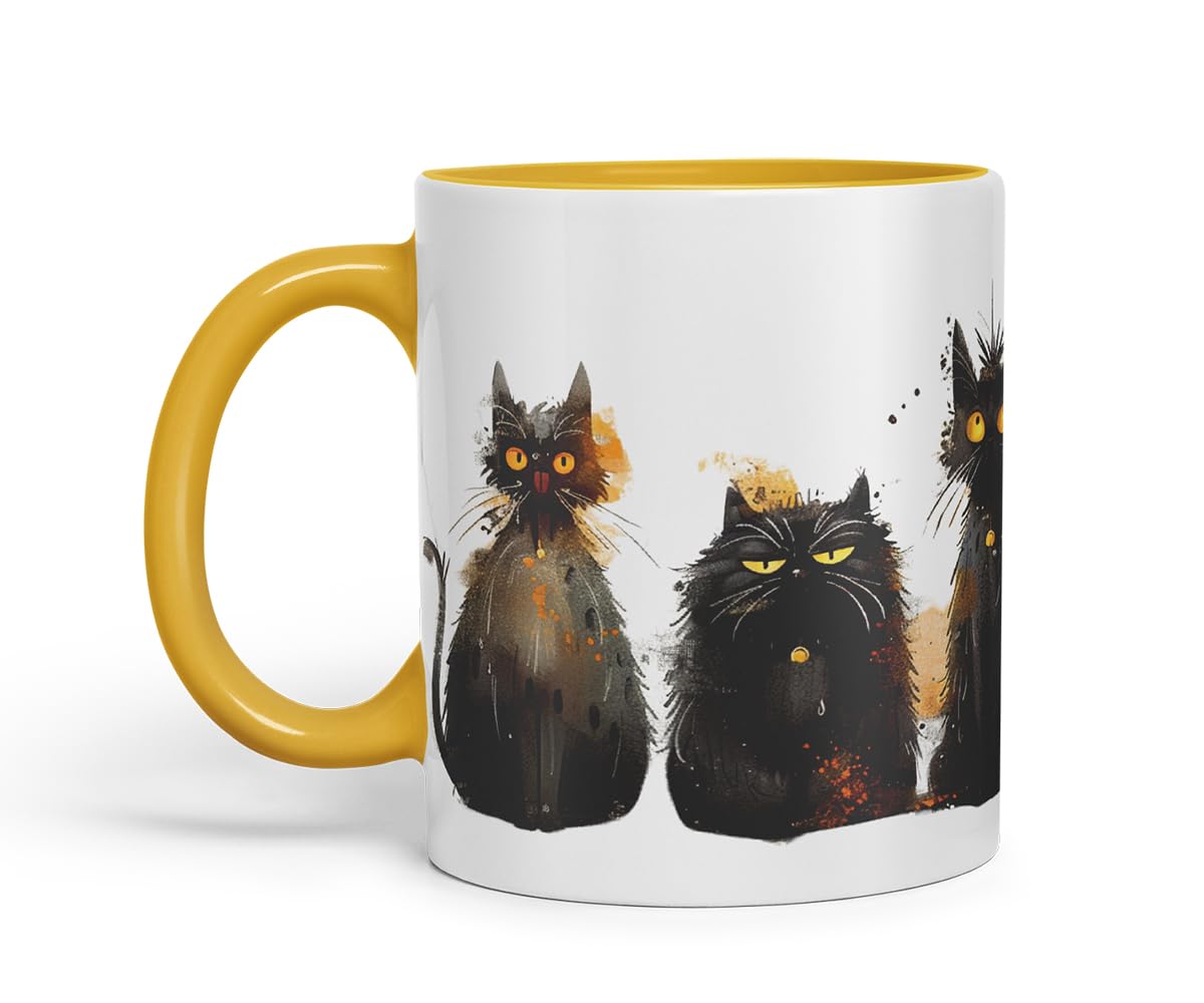 Vixar Black Cats Collection Mug – Coloured Ceramic Mug Cup Gift, 11oz (Black)