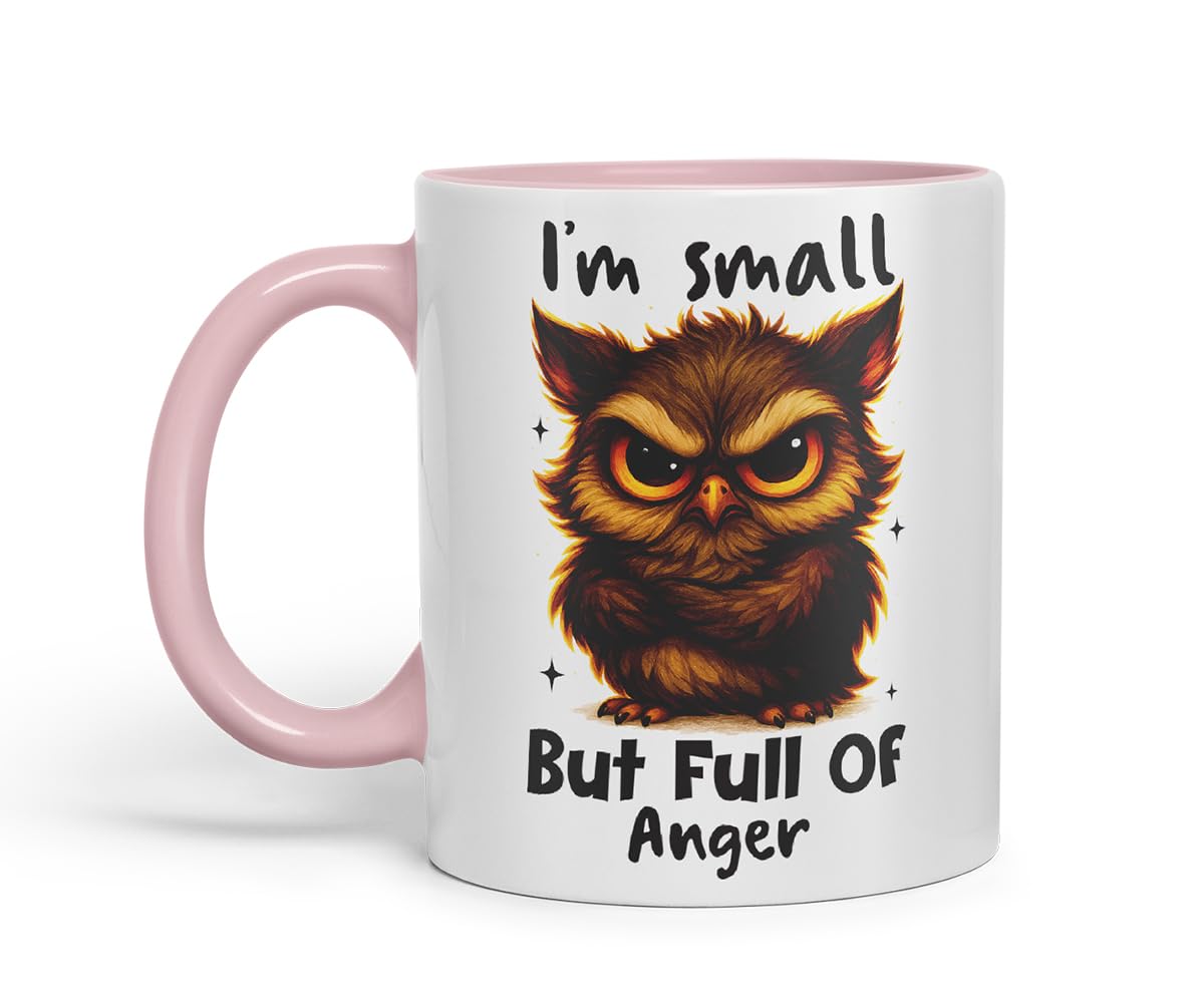 Vixar I'm Small But Full of Anger Sarcastic Owl – Coloured Ceramic Mug Cup Gift, 11oz (Black)