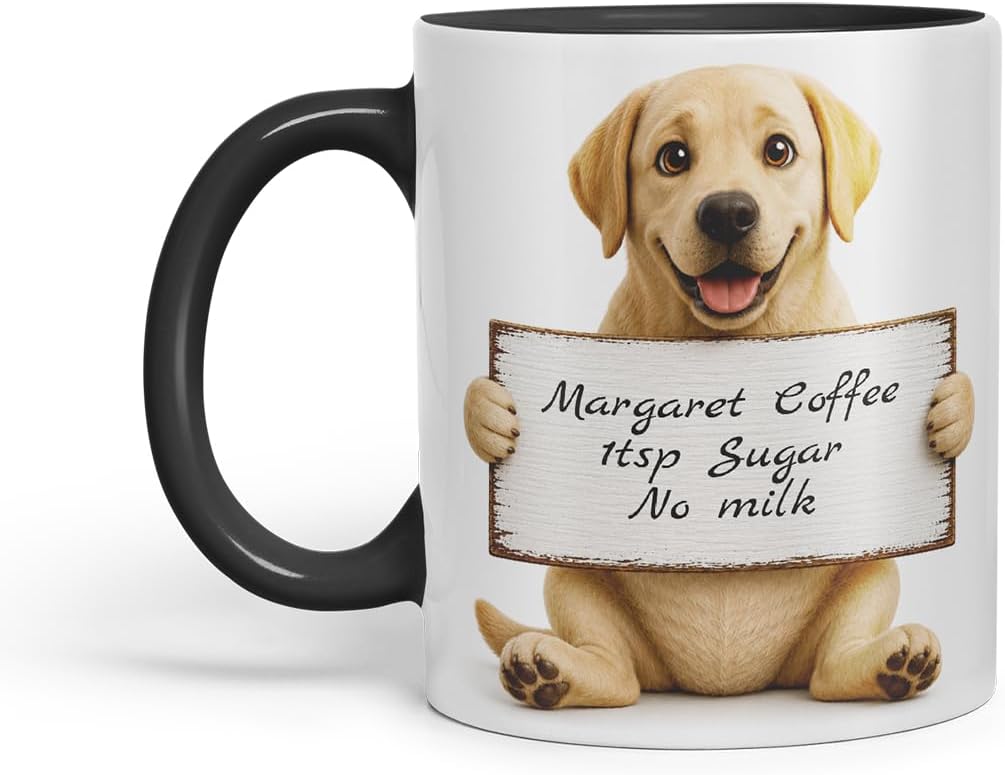 Vixar Personalised Labrador Mug with Name or Custom Message – Cute Animal Coloured Ceramic Mug Cup Gift, 11oz (Black)