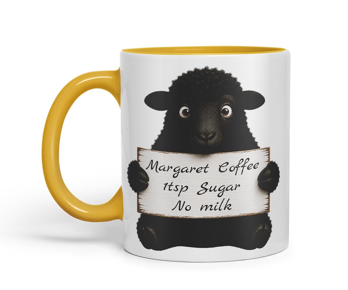 Vixar Personalised Black Sheep Mug with Name or Custom Message – Cute Animal Coloured Ceramic Mug Cup Gift, 11oz (Black)